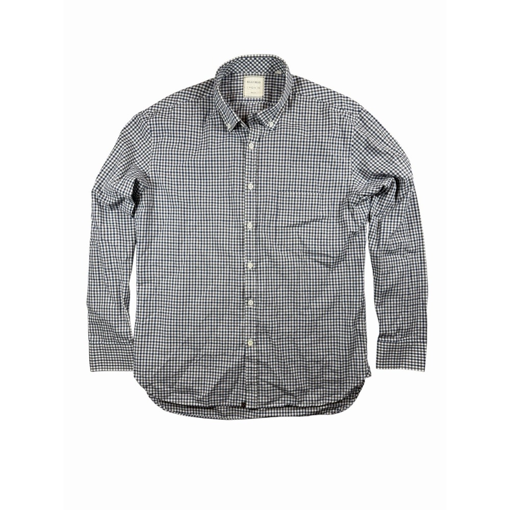 Billy Reid Shirt Mens L Blue White Gingham Check Slim Fit Cotton Button Down